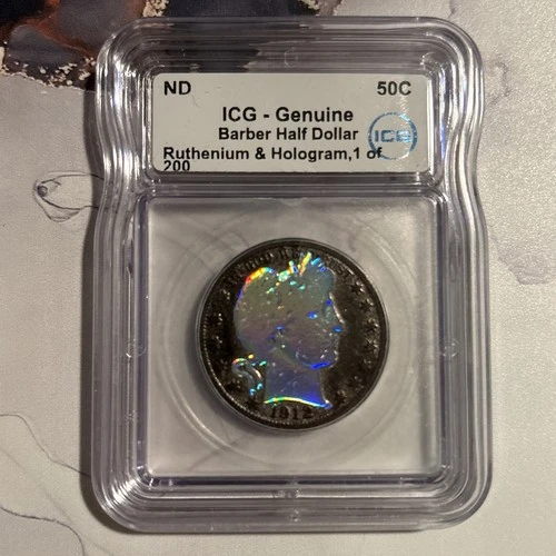 ICG Genuine Barber Half Dollar - Ruthenium & Hologram Plated - 1 of 200