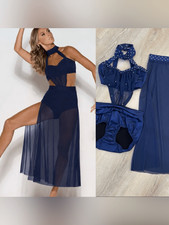 Kelle dance costume navy blue 2 piece CELESTIAL 5391 MA-Medium adult