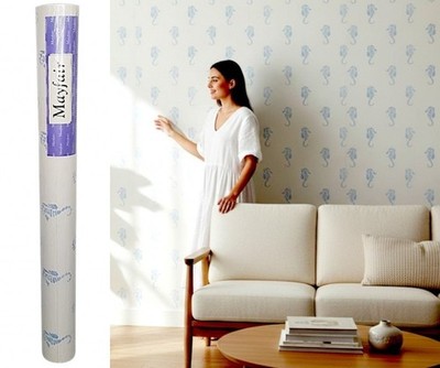 Lot of 5 Rolls Wallpaper Aqua Blue Seahorses Mayfair Aquahorses 36261 Bathroom