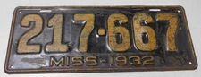 1932 Mississippi passenger car license plate