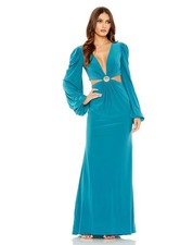 NWT | Mac Duggal 26727 Ocean Blue Cut Outs Jersey Maxi Deep V Neck size 4