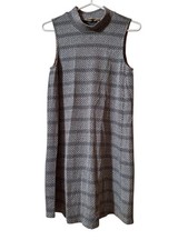 Hem & Thread Geometric Mock Neck Sleeveless Dress Black Gray Size M New