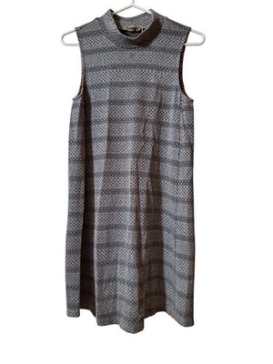 Hem & Thread Geometric Mock Neck Sleeveless Dress Black Gray Size L New