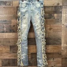 Smoke Rise Skinny Jeans Mens 30x36 Blue Distressed Destroyed Grunge Hip Hop Y2K