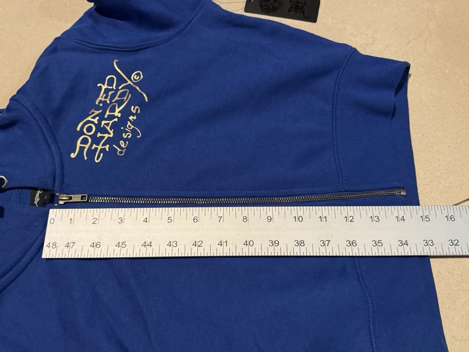 NUEVO CON ETIQUETAS Ed Hardy Blanco Logo Tigre Azul Real Recortado Sudadera con Capucha Talla L Para Mujer Foto 4 de 4