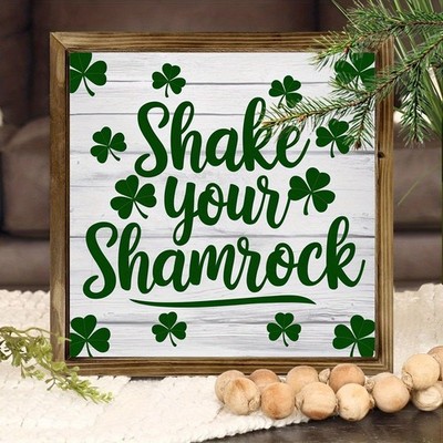 2D 1PC St. Patrick's Day Shake Your Shamrock Woodblock Print Framed Clover Gift