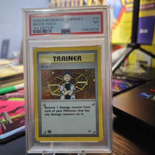 Pokémon TCG Brock Gym Heroes 15/132 Holo 1st Edition Holo Rare PSA 7