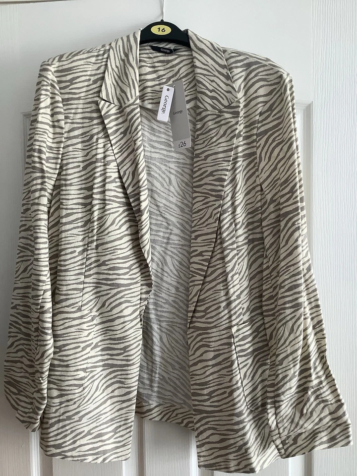 George Ladies Animal Print Jacket Cream Size 16 New With Tags - Image 2 of 4