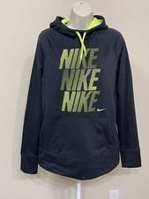 Nike Therma Fit Women's Black Neon Long Sleeve Hooded Pullover Slim Hoodie L