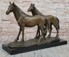 Vintage French Patinated Bronze Pair Arab Horses Statue ACCOLADE aft PJ Mene Art