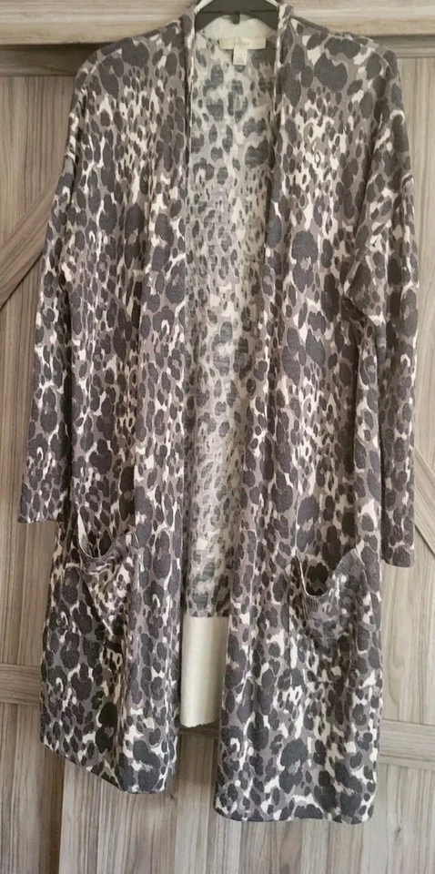 Cárdigan largo para mujer Sejour talla grande 1X mezcla de lana bolsillos con estampado animal Foto 2 de 4