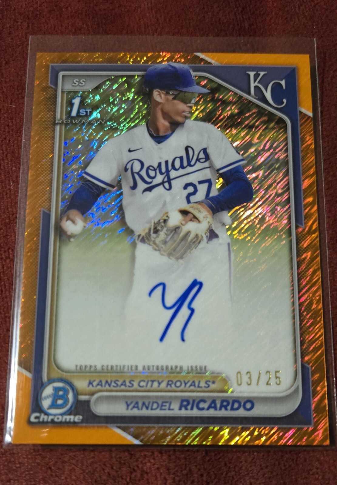 2024 Bowman Chrome 1st Yandel Ricardo Auto Orange Shimmer 03/25 Royals #CPA-YRI