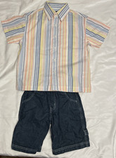 Claiborne Boys Stripe Polo Shirt Denim Shorts Playwear Set Blue White Cotton 2PC