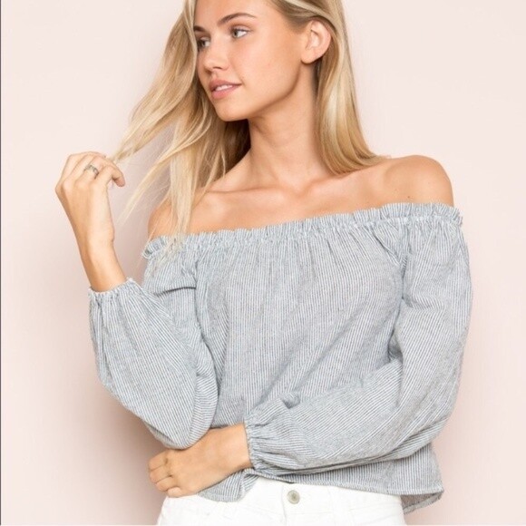 Brandy Melville Off The Shoulder Striped Cropped Top Blouse Boho One
