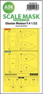 Art Scale Kit 1/32 Gloster Meteor F.4 Double-sided Masking for HK Models