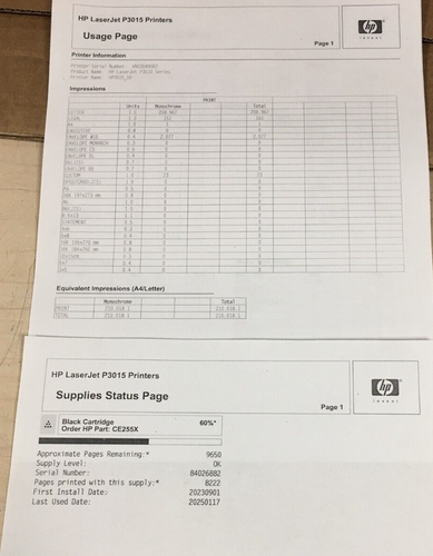 HP LaserJet P3015 Monochrome Printer CE527A 210,018 PAGES (TESTED) - Picture 8 of 8