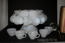 Punch Bowl Set-Anchor Hocking Milk Glass Harvest Grape 27 pc. - Cups, Bowl, Base