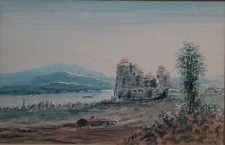 William Henry Watson Antique Impressionist Castle Watercolor Painting Signed