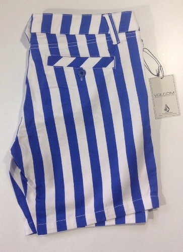 NEW VOLCOM Royal Blue White Striped Shorts Sz 5 Small Stretch Straight Leg Pants - Picture 2 of 10