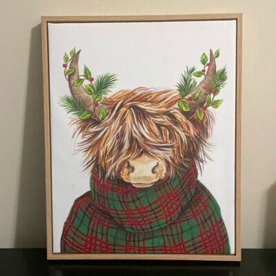 New Eccolo Christmas High land cow cattle canvas picture wooden frame wall art