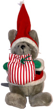 Vintage 1986 Dakin Plush Christmas Gray Mouse Santa With Striped Bag 8.5"