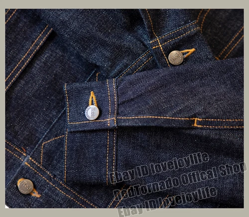 Red Tornado Men Jean Jacket Wool Blanket Lined 18oz Raw Selvedge Denim Coat - Picture 17 of 29