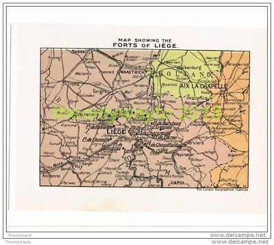 KARTE ZEIGT DIE FORTS VON LÜTTICH, FOTOBUCHILLUSTRATION um 1914