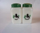 RARE Vintage McKee BLACKBIRD Milk Glass Salt & Pepper Range Shakers