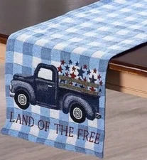Long Tapestry Table Runner, 13"x72" TRUCK W/PATRIOTIC STARS, LAND OF THE FREE,WH