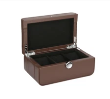 Benson 3.DB Dark Brown Leather 3 Piece Secure Lock Modern Watch Case 