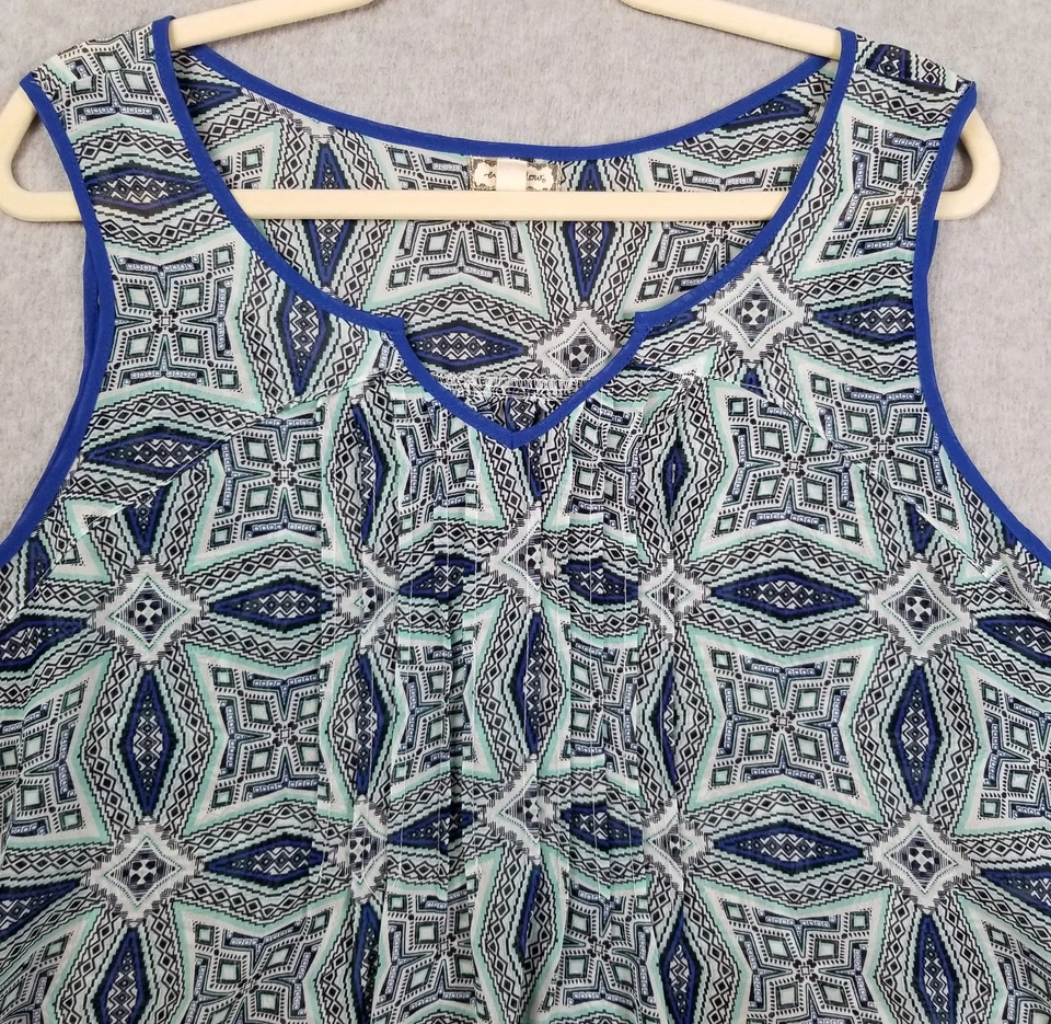 眼影背心女式 3X Plus 几何无袖打褶高低透明 — 第 2/4 张图片