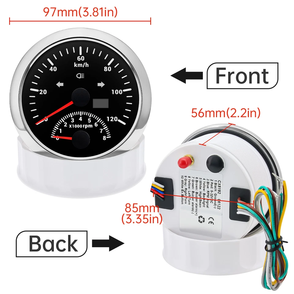 2 Gauge Set 85mm Boat GPS Speedometer 200km/h w/tacho&4 IN 1 Gauge with Sensor - Image 4 of 4
