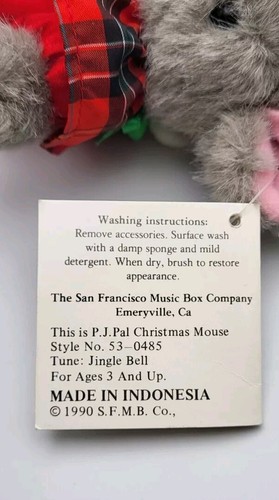 San Francisco Music Box Co Vintage Christmas Musical Plush Mouse Jingle Bells - Picture 12 of 12