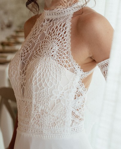 Abito da Sposa Bianco Macramè - Taglia 42 - Foto 2 di 13