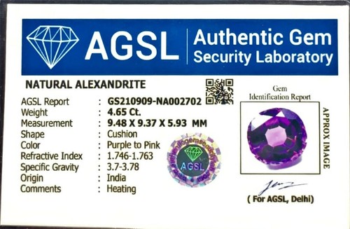 4.65 Ct Certified Heated Color Changing Alexandrite in 18k Gold Plated Sterling - Picture 4 of 11
