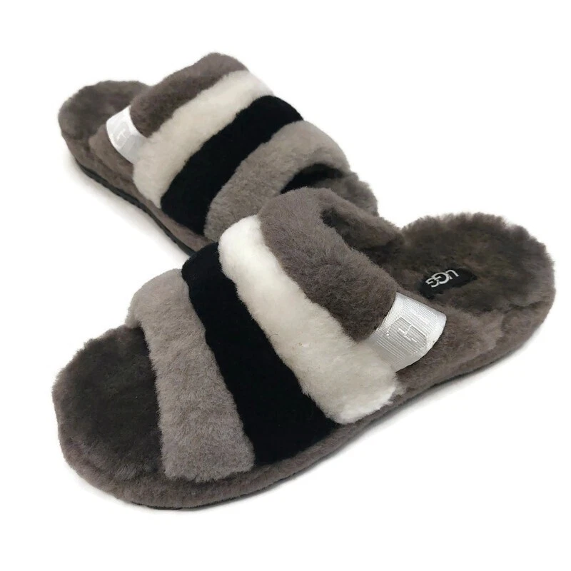 Zapatillas de piel de oveja UGG para hombre talla 4 Fluff You Stripes gris oscuro multicolor Foto 4 de 4