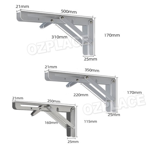 2x Stainles Steel Folding Table Bracket Shelf Bench 150kg Load Heavy Duty 10-20" - Picture 3 of 12