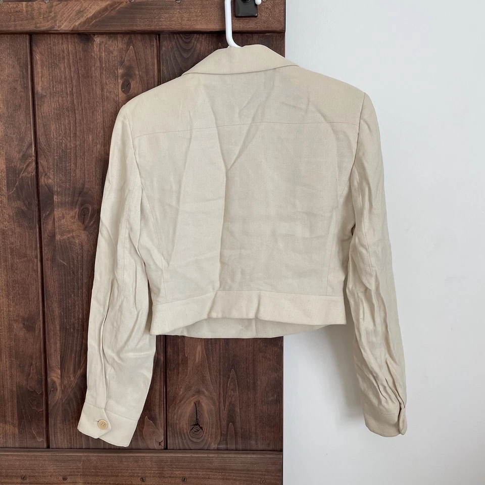 Blazer Emporio Armani Mujer Mezcla de Lino Grande 40 Beige Chaqueta Hecha en Italia Nuevo Foto 2 de 4
