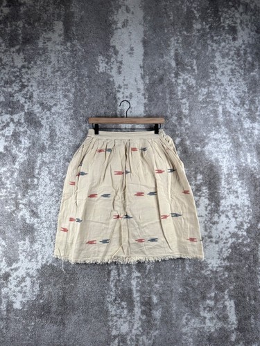 Anthropologie Skirt Medium Womens The Odells Beige Paperbag Midi Printed Raw Hem