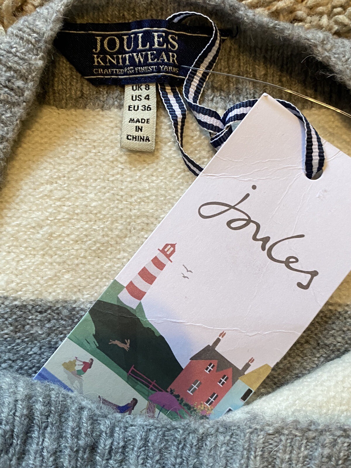 Joules Sweater Size 4 Rowena Boat Neck Jumper Grey Pink Striped Pull On NEW image 5