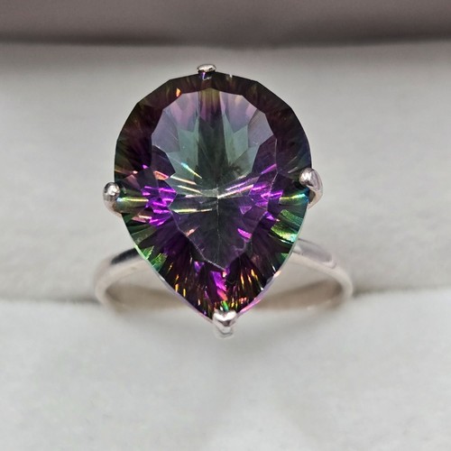 Sterling Silver Mystic Topaz Ring Teardrop Pear Cocktail Statement Oversized - Picture 3 of 10
