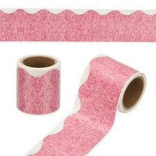 2 Roll 16.4Ft Scalloped Border Trim for Bulletin Board, Grain Pink