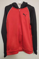 Puma Hoodie Boys 7/8 Red Black Full Zip Cat Logo Athletic Track A0129