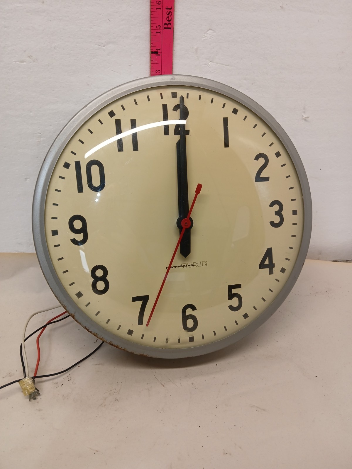 Vintage National Time School Wall Clock 12" Metal Case Brown Elementary AS-IS