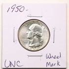 1950 25C Washington Silver Quarter Dollar with UNC Detail Wheel Mark #7530