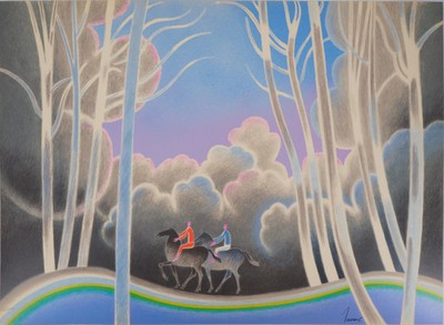 Albert ZAVARO Signed Original Lithograph - Couple Riding Horses