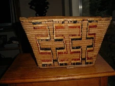 LARGE OLD THOMPSON RIVER SALISH INDIAN BASKET WITH BROKEN HANDLES 17 BY 12 BY 10
