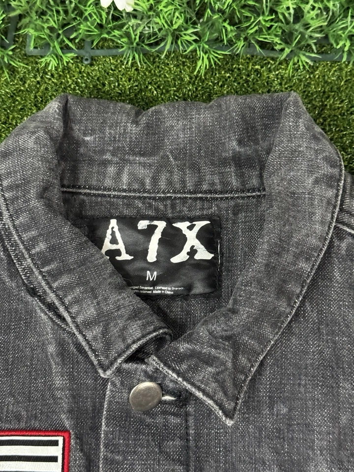 A7X Avenged Sevenfold Denim Jacket Skull Wings Flag Bravado Sz Medium RARE - Image 3 of 4