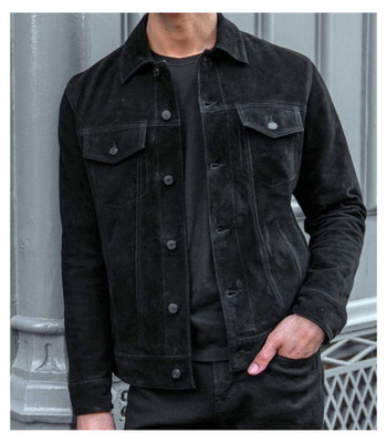 Mens Black Leather Trucker Jacket Pure Suede Custom Made Size S M L XL 2XL 3XL