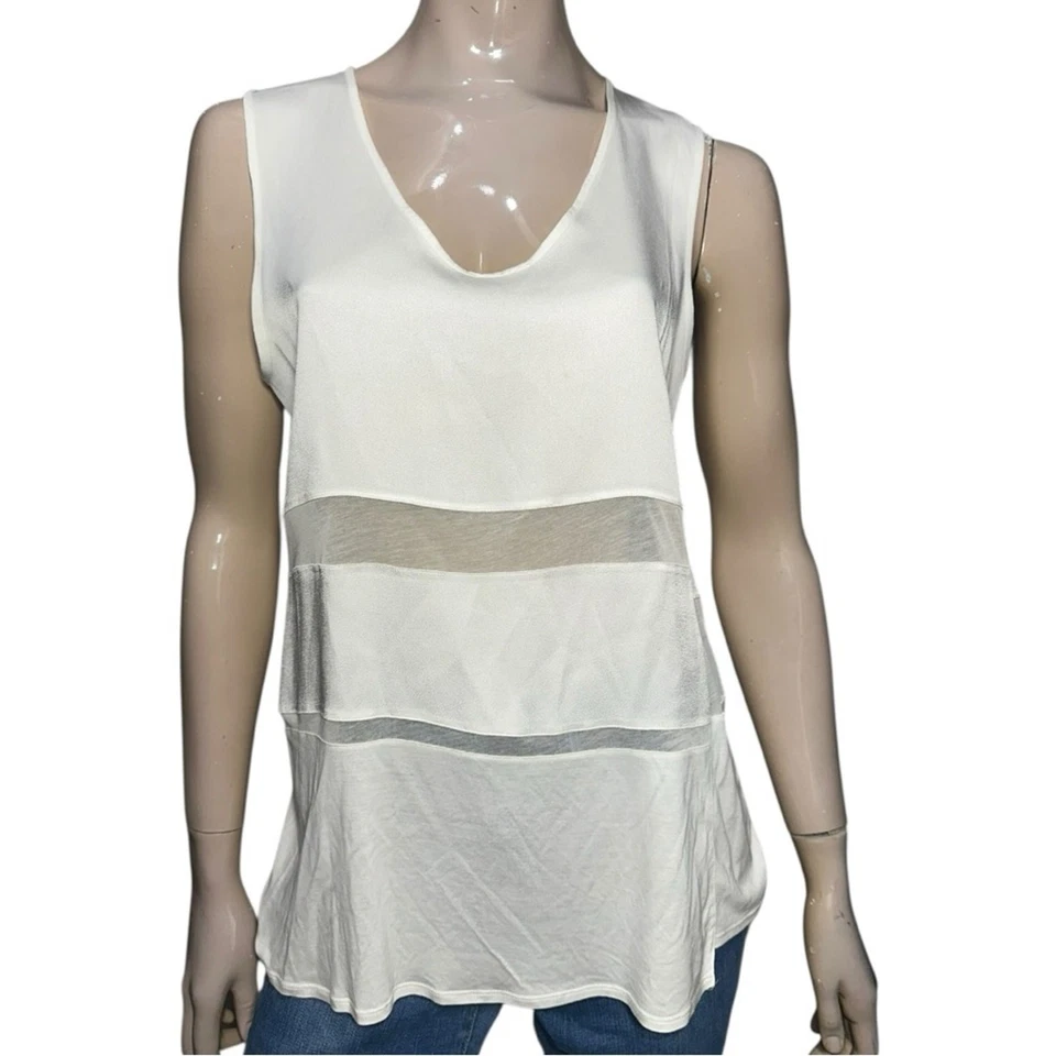 Regata Helmut Lang feminina tamanho M branca algodão listra burnout sem mangas - Imagem 3 de 4